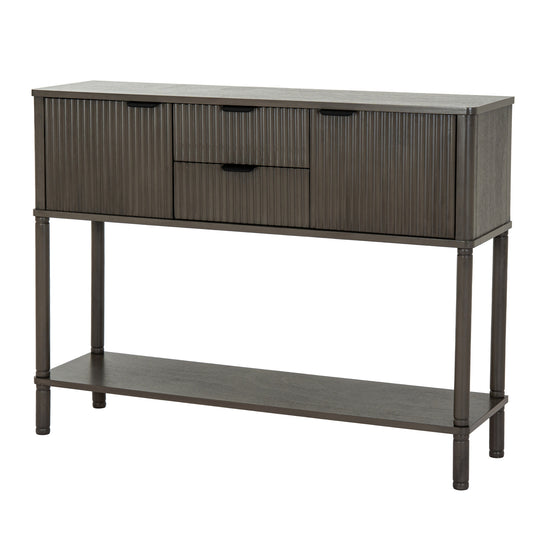 Dine and Dwell Shrewsbury brown wood sideboard with two drawers and two doors, modern console table for living or dining room.