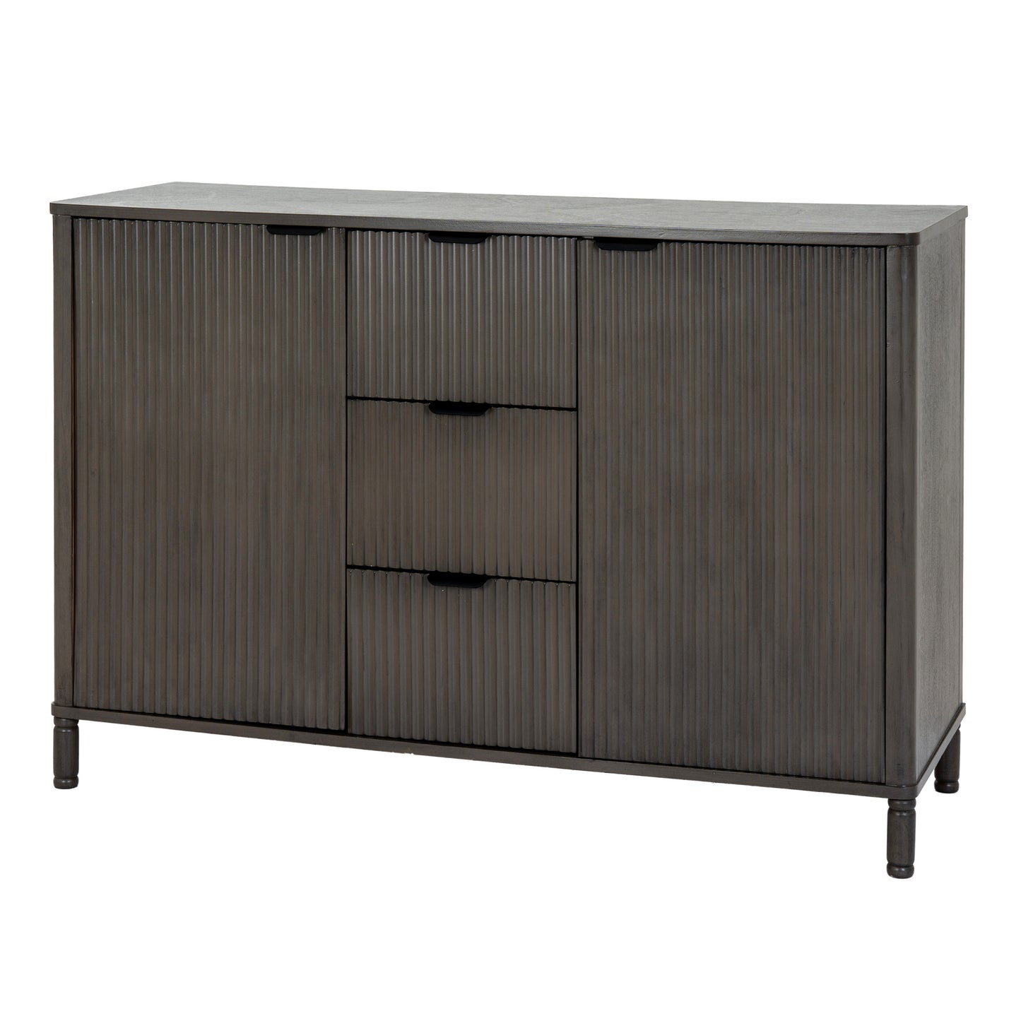 Dine and Dwell Shrewsbury brown wood cabinet with 3 drawers and 2 doors, showcasing a stylish storage solution.