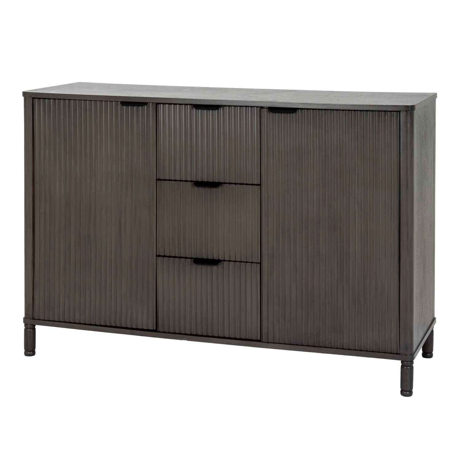 Dine and Dwell Shrewsbury brown wood cabinet with 3 drawers and 2 doors, showcasing a stylish storage solution.