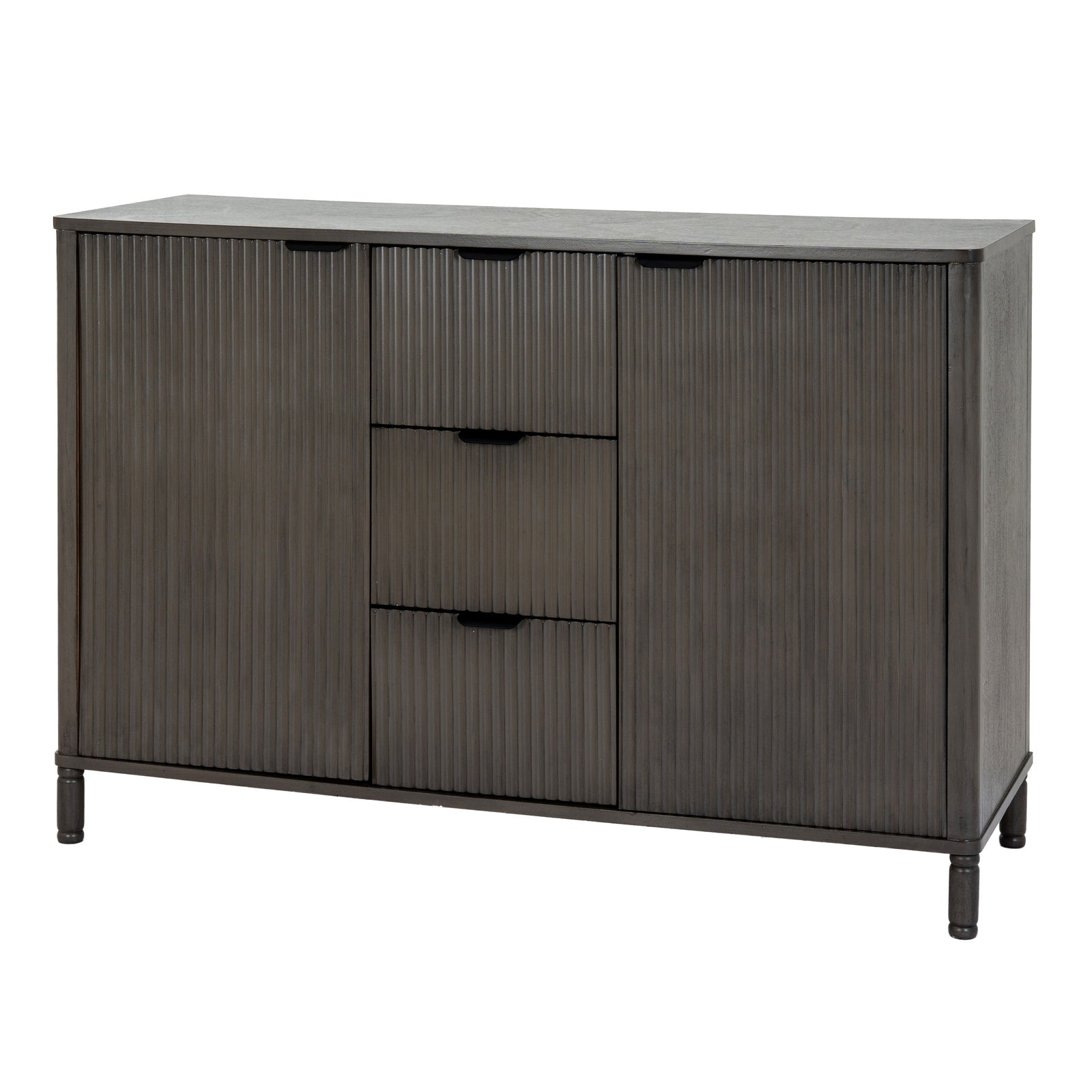 Dine and Dwell Shrewsbury brown wood cabinet with 3 drawers and 2 doors, showcasing a stylish storage solution.