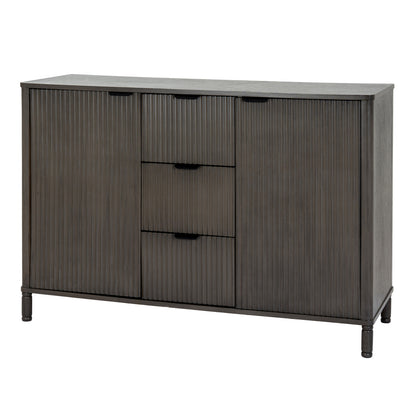 Dine and Dwell Shrewsbury brown wood cabinet with 3 drawers and 2 doors, showcasing a stylish storage solution.