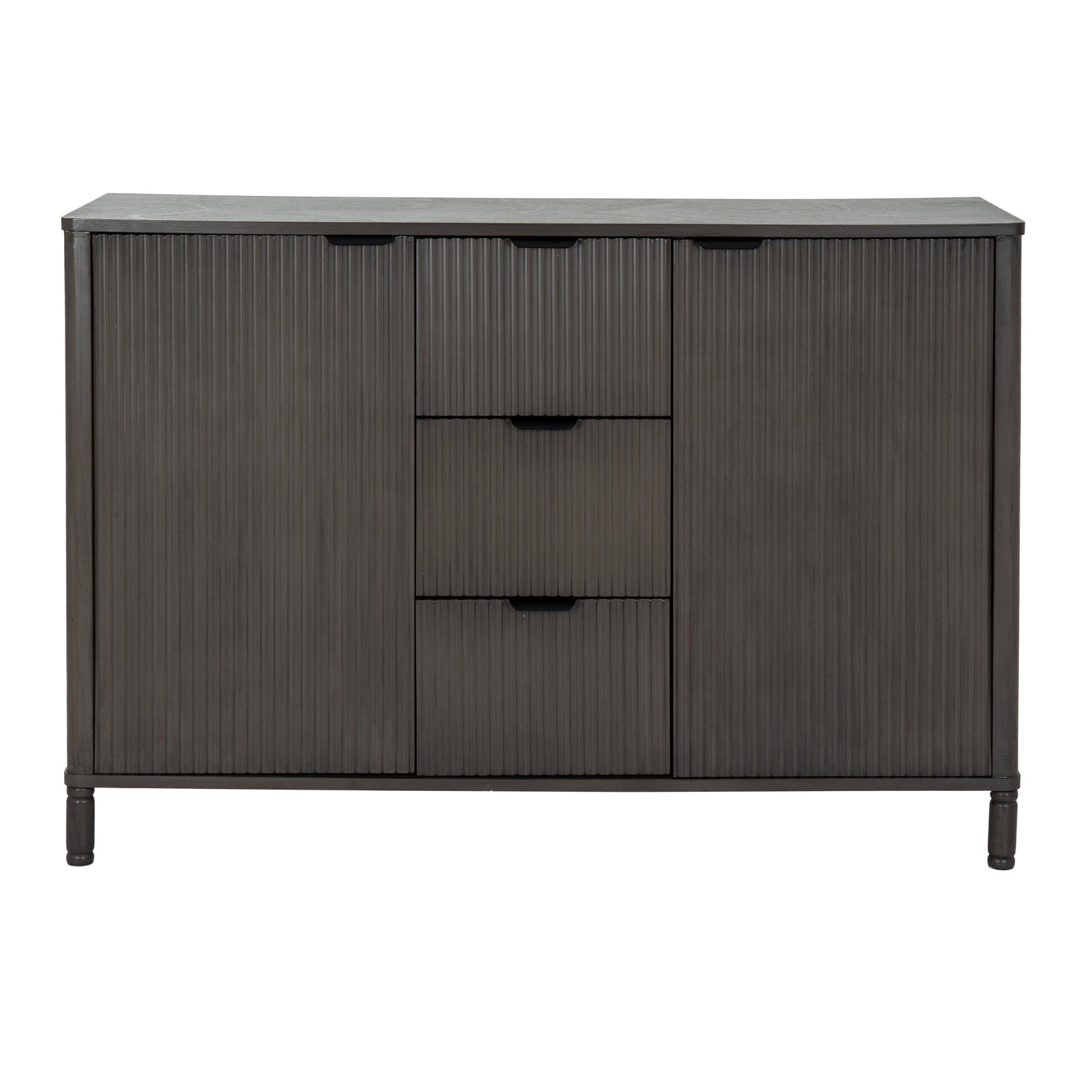 Dine and Dwell Shrewsbury brown wood cabinet with 3 drawers and 2 doors, showcasing a stylish storage solution.