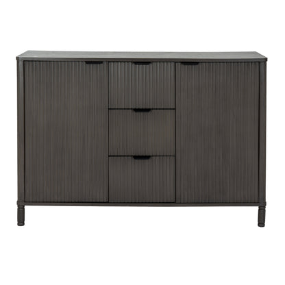 Dine and Dwell Shrewsbury brown wood cabinet with 3 drawers and 2 doors, showcasing a stylish storage solution.