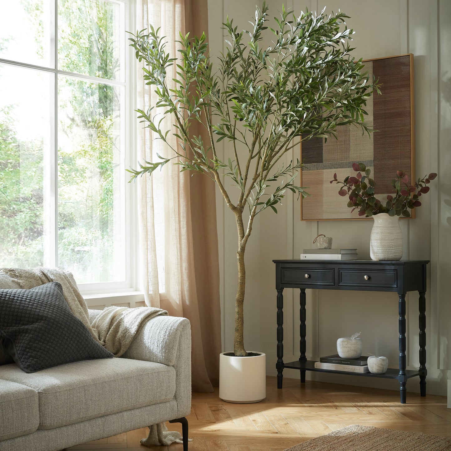 Dine and Dwell Bidbury black wood sideboard with two drawers, modern console table for living or entryway decor.