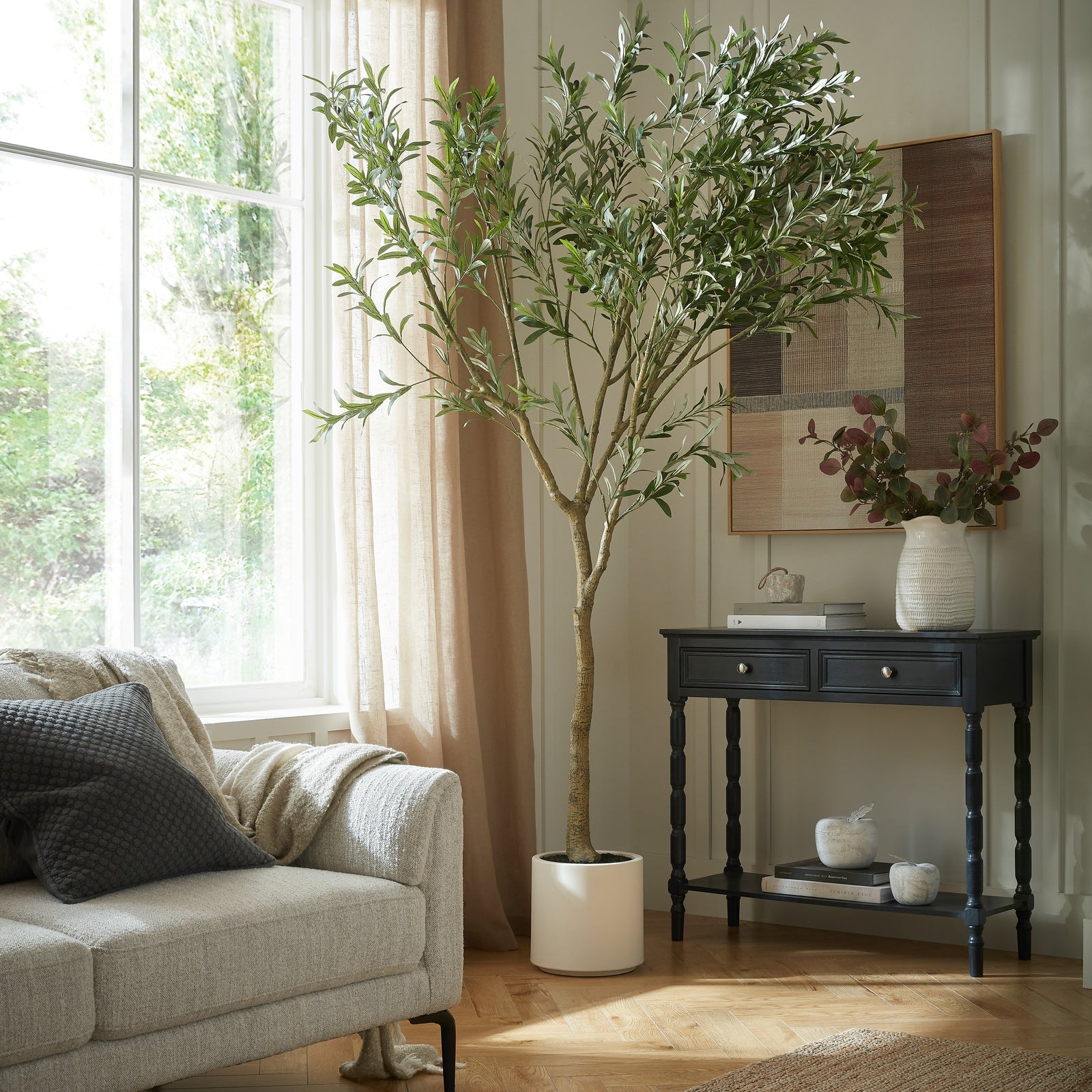 Dine and Dwell Bidbury black wood sideboard with two drawers, modern console table for living or entryway decor.