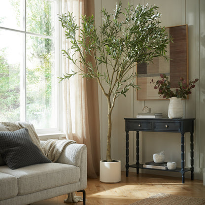 Dine and Dwell Bidbury black wood sideboard with two drawers, modern console table for living or entryway decor.