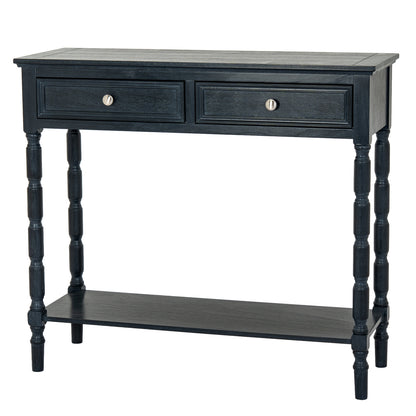 Black wood Dine and Dwell Bidbury 2-drawer console table, modern sideboard with sleek design and storage drawers.