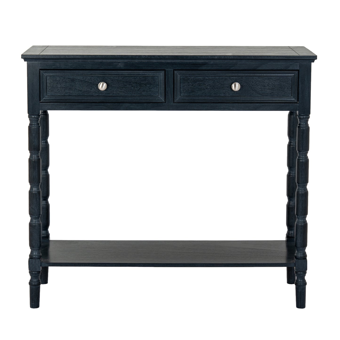 Black wood Dine and Dwell Bidbury 2-drawer console table sideboard with sleek design and modern handles.