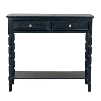 Black wood Dine and Dwell Bidbury 2-drawer console table sideboard with sleek design and modern handles.