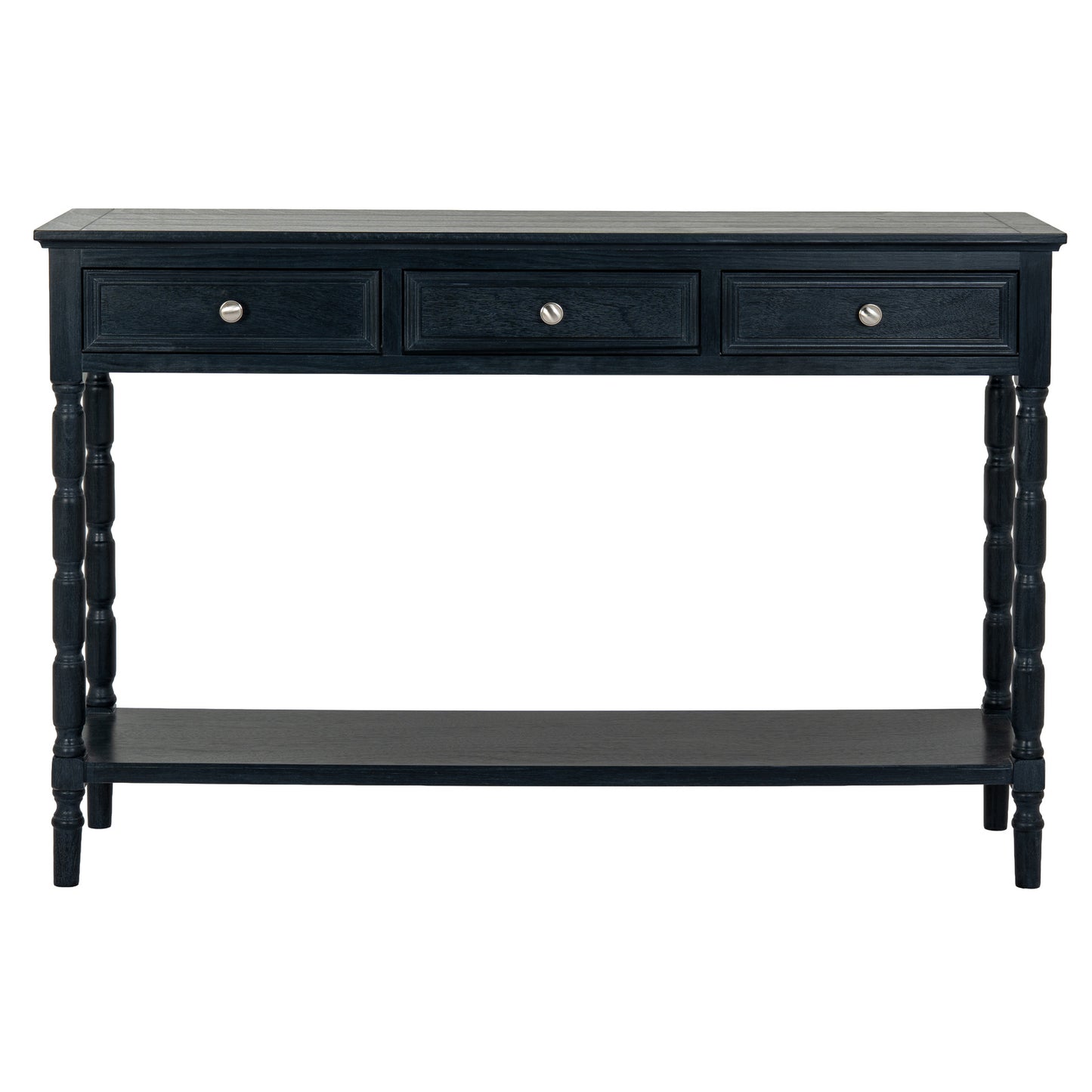 Black wood Dine and Dwell Bidbury 3-drawer console sideboard with sleek design and sturdy construction.
