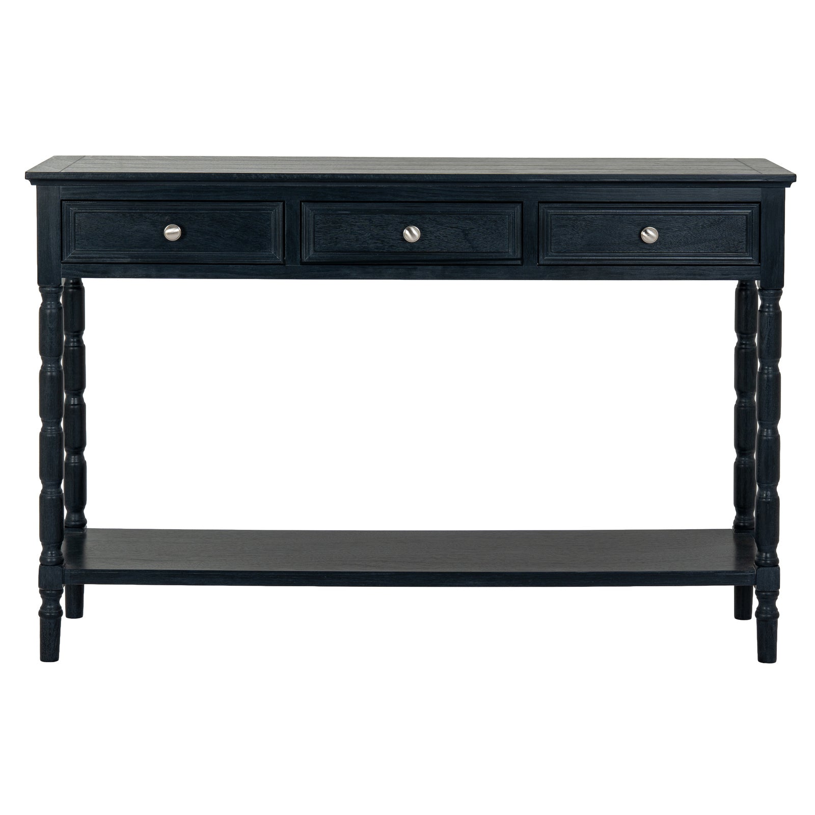 Black wood Dine and Dwell Bidbury 3-drawer console sideboard with sleek design and sturdy construction.