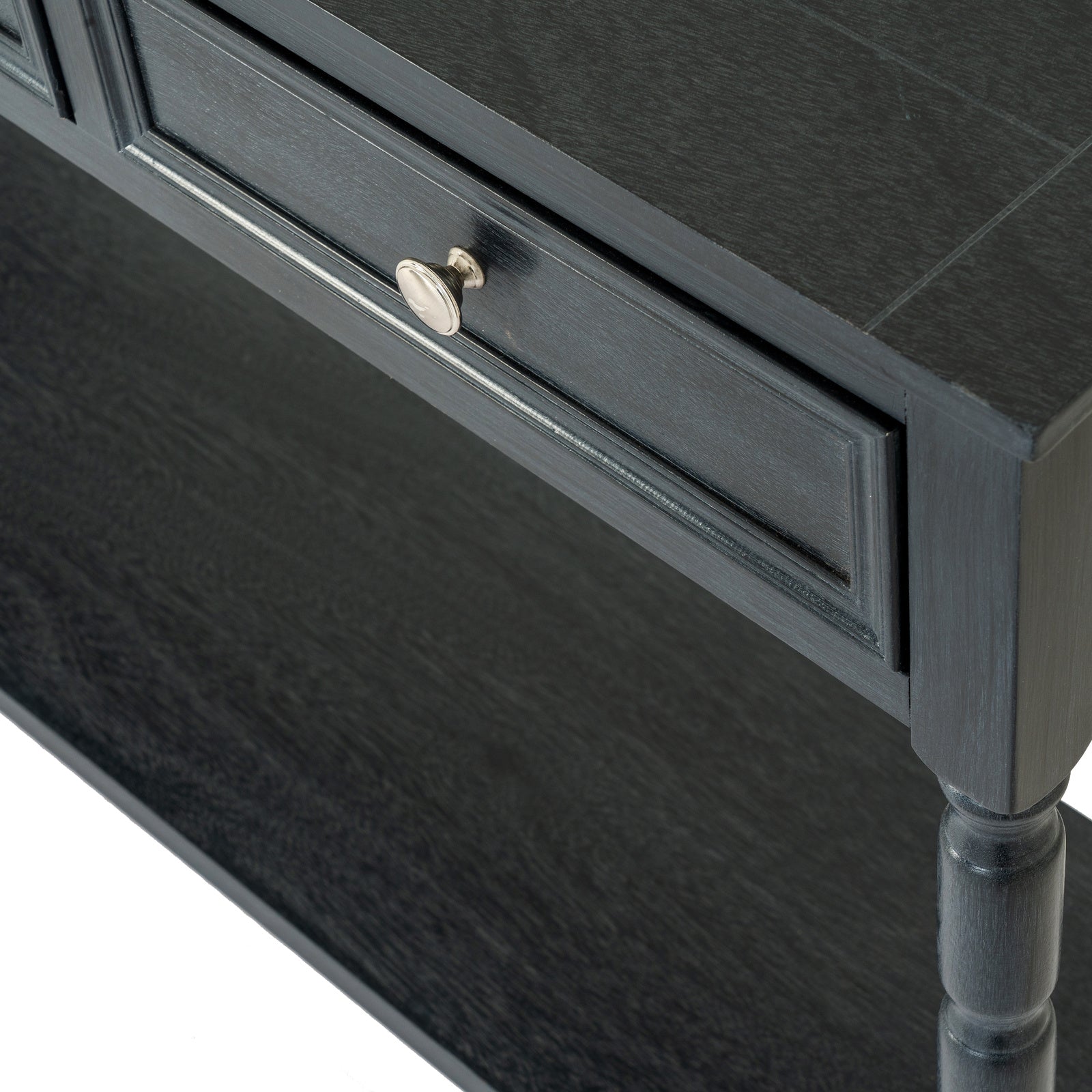Black wood Dine and Dwell Bidbury 3-drawer console table sideboard with sleek design and modern handles.