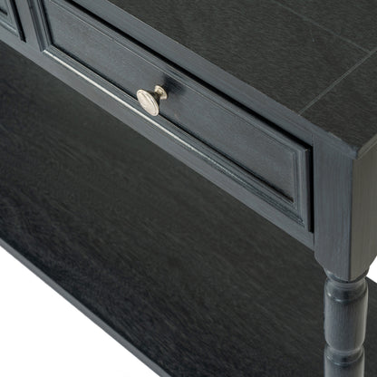 Black wood Dine and Dwell Bidbury 3-drawer console table sideboard with sleek design and modern handles.