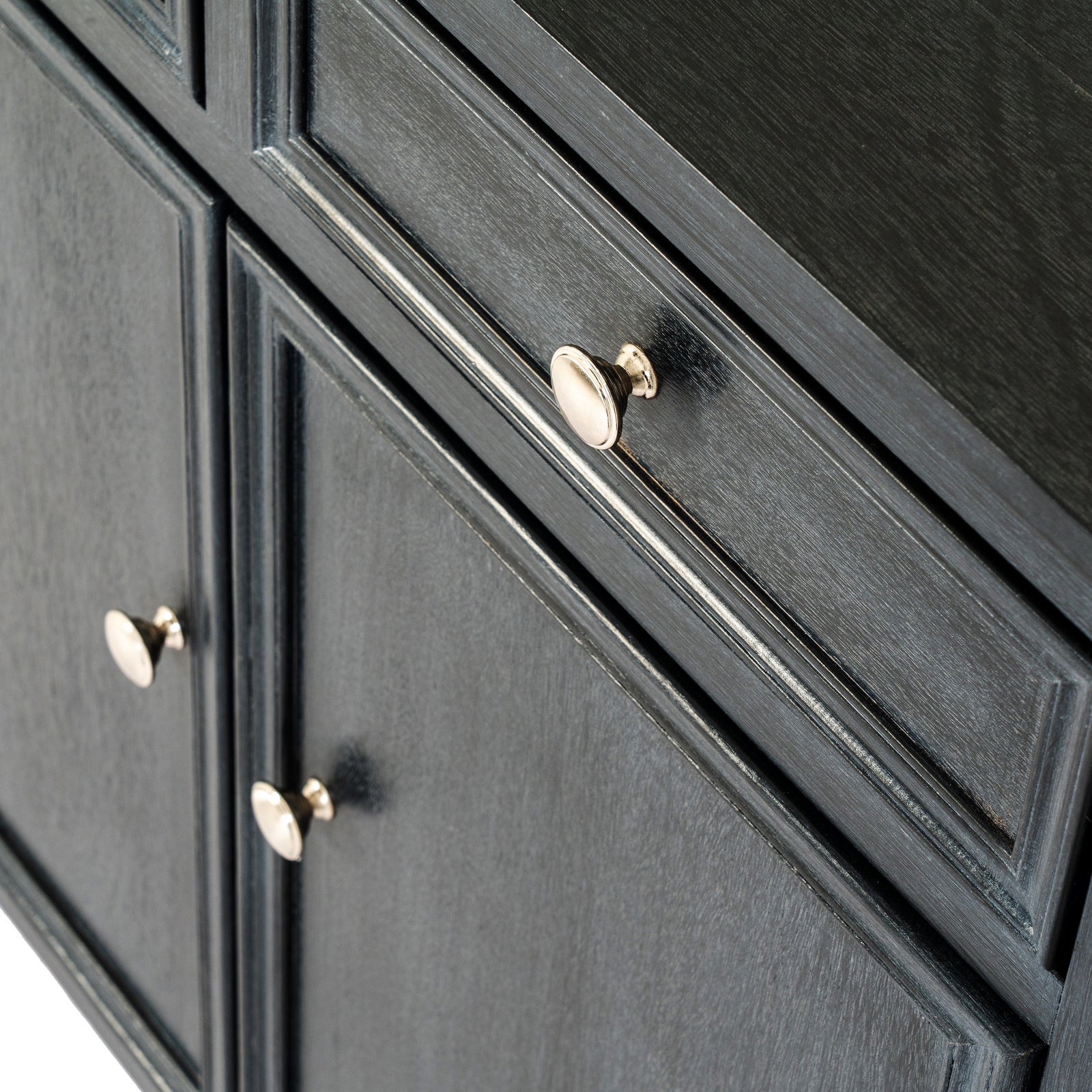 Dine and Dwell Bidbury black wood sideboard with 2 drawers and 2 doors, modern storage furniture for dining or living room.