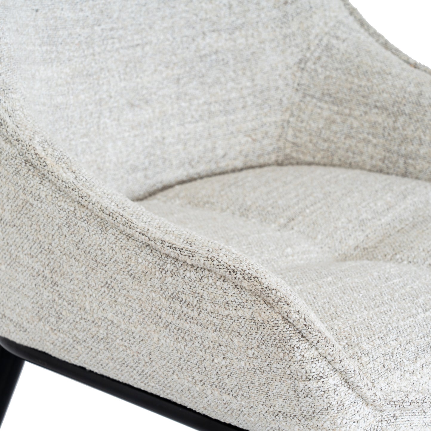 Worcester dining chair by Dine and Dwell with upholstered oatmeal fabric and black metal legs, ideal for modern dining rooms.