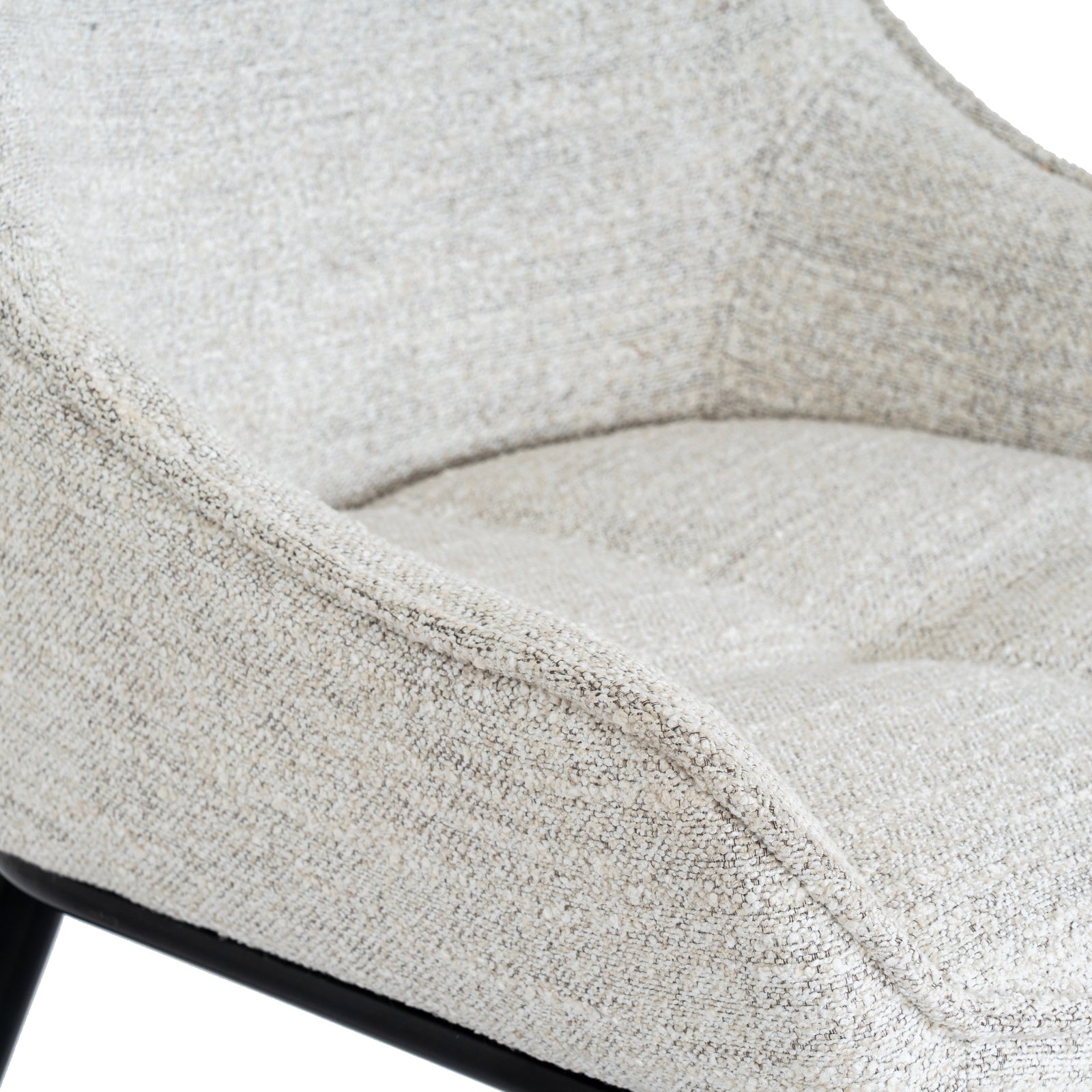 Worcester dining chair by Dine and Dwell with upholstered oatmeal fabric and black metal legs, ideal for modern dining rooms.