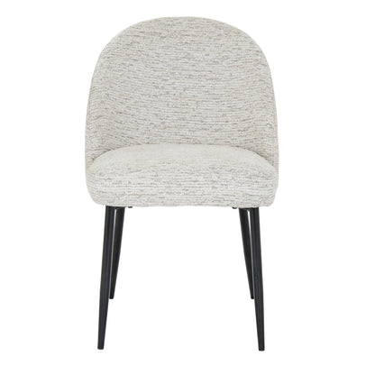 White upholstered Dine and Dwell Sandwell dining chair with black metal legs, modern fabric design for stylish dining room decor.