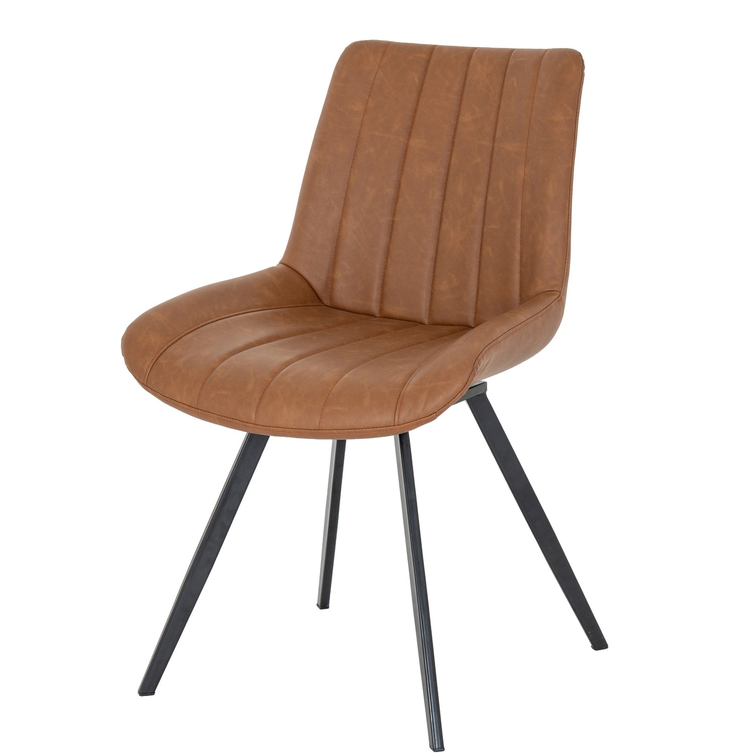 Wareham Tan Swivel Dining Chair by Dine and Dwell with leather-effect fabric, channel stitching, and black metal base.