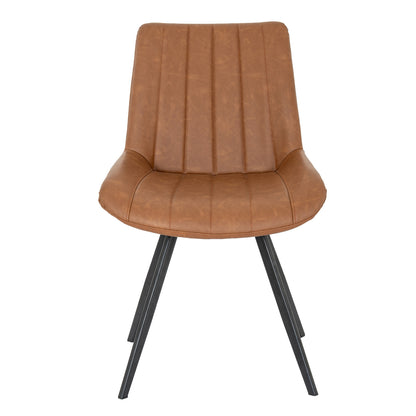 Wareham Tan Swivel Dining Chair by Dine and Dwell with leather-effect fabric, channel stitching, and black metal base.