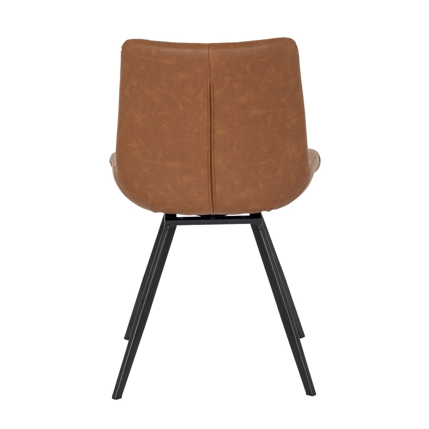 Tan Wareham swivel dining chair by Dine and Dwell with leather-effect fabric, channel stitching, and black metal base.