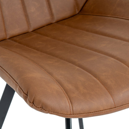 Dine and Dwell Wareham Tan Swivel Dining Chair with leather-effect fabric, channel stitching, and black metal base.