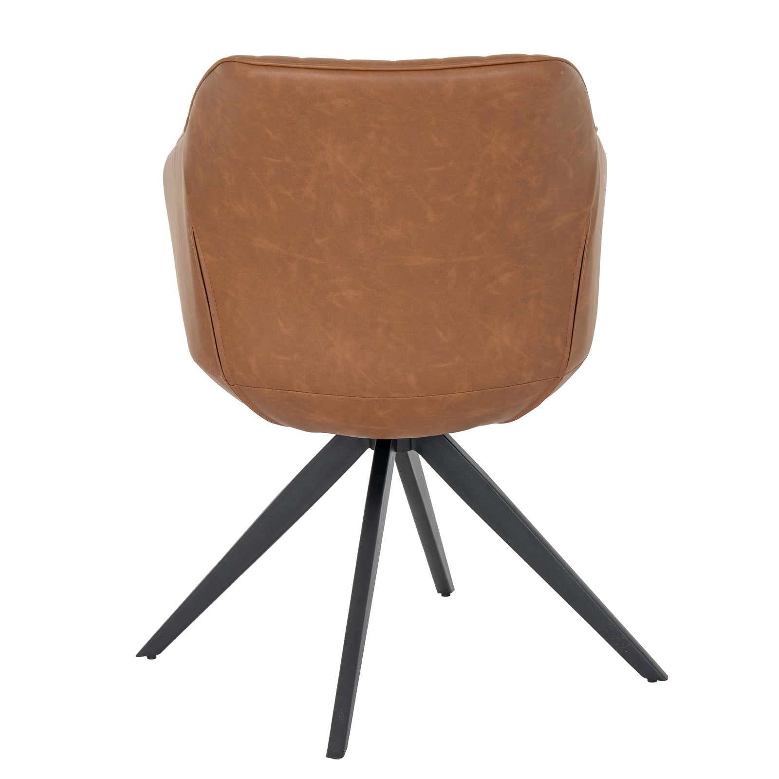 Whitstable Tan leather-effect dining chair with channel stitching and black metal base, modern tub armchair by Dine and Dwell.