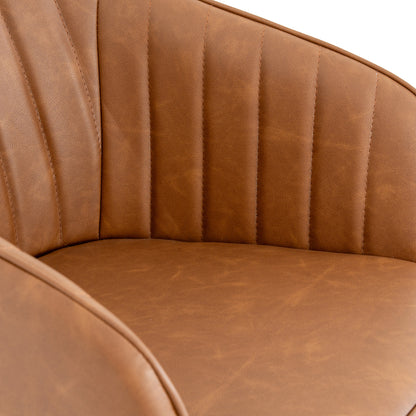 Whitstable Tan Leather-Effect Dining Chair with channel stitching and black metal base by Dine and Dwell