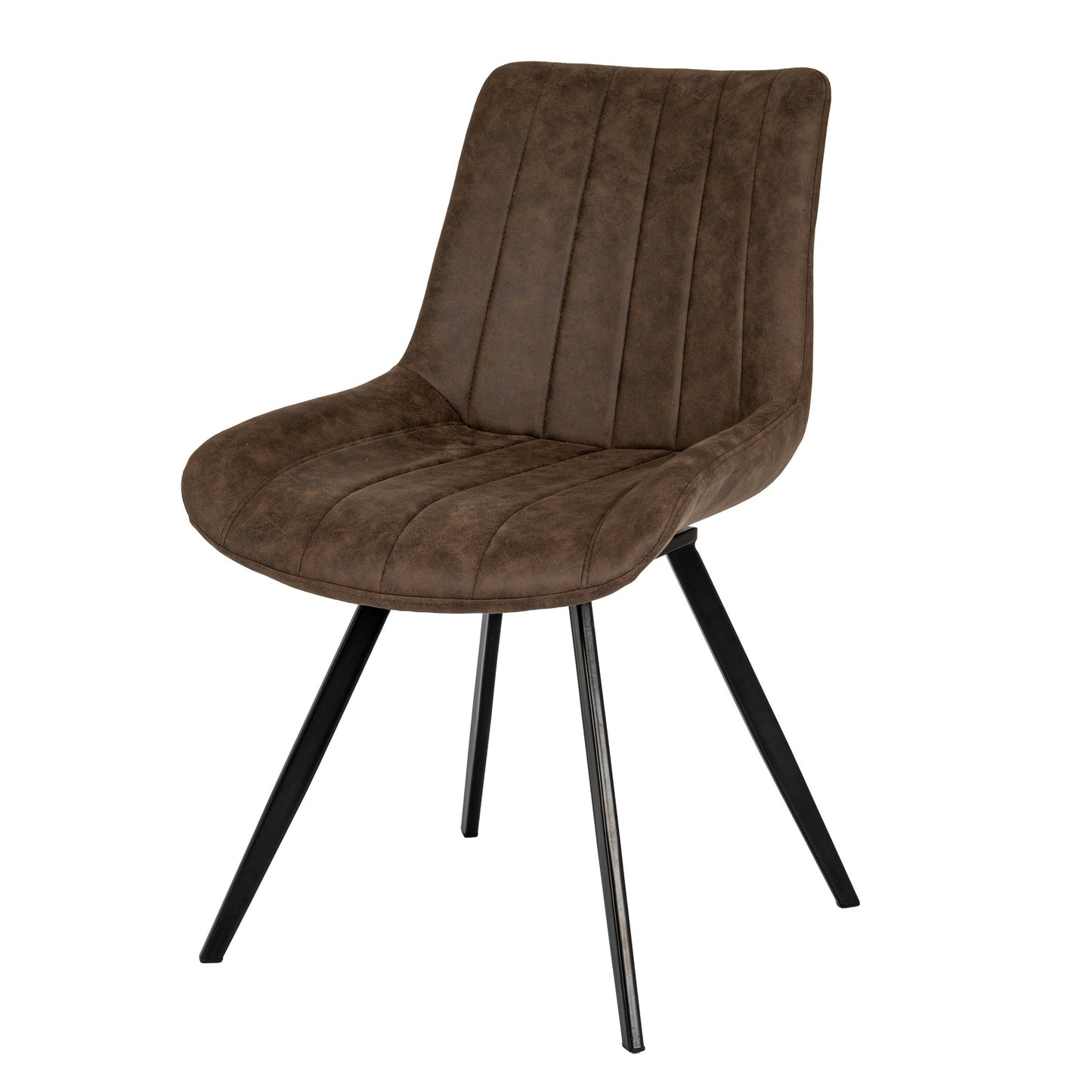 Dine and Dwell Wareham Coffee Swivel Dining Chair with leather-effect fabric, channel stitching, and black metal base.
