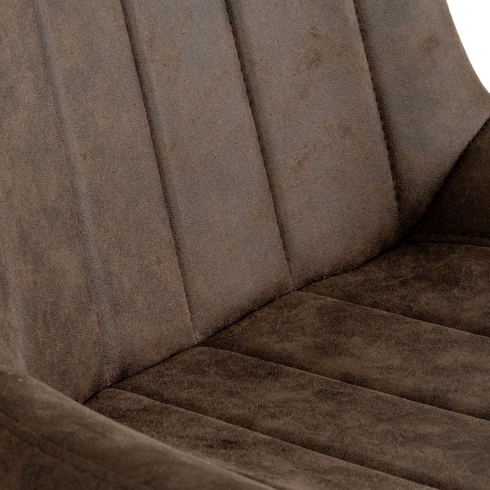 Dine and Dwell Wareham coffee swivel dining chair with leather-effect fabric, channel stitching, and black metal base.
