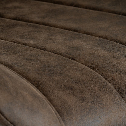 Wareham coffee swivel dining chair by Dine and Dwell with leather-effect fabric, channel stitching, and black metal base.