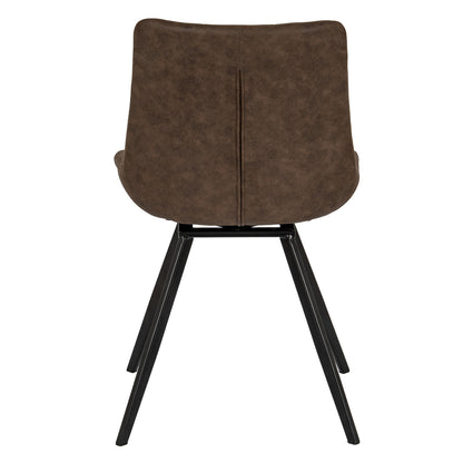 Dine and Dwell Wareham Coffee swivel dining chair with leather-effect fabric, channel stitching, and black metal base.