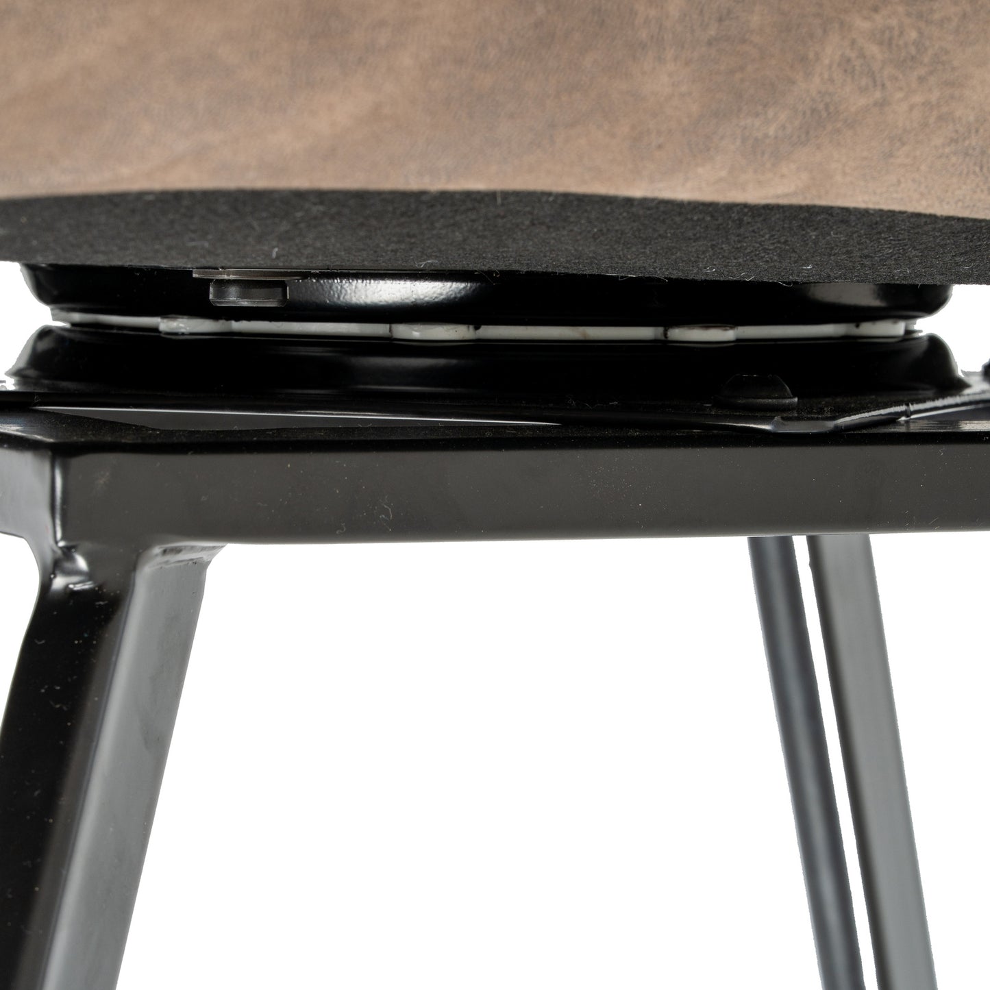 Dine and Dwell Wareham Coffee swivel dining chair with leather-effect fabric, channel stitching, and black metal base.