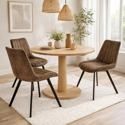 Dine and Dwell Wareham Coffee swivel dining chair in leather-effect fabric with channel stitching and black metal base