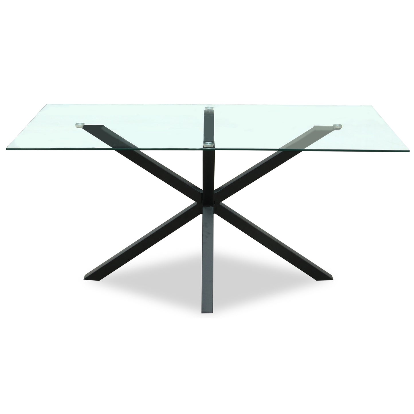 Dine and Dwell Stourbridge rectangular dining table with glass top and black metal legs, modern and stylish for dining rooms.
