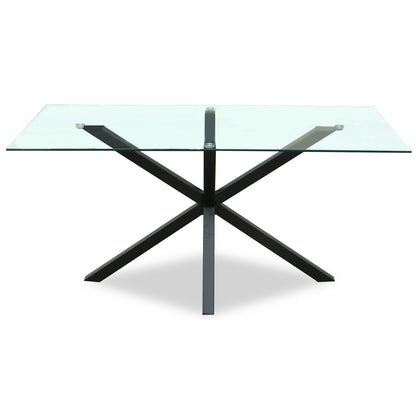 Dine and Dwell Stourbridge rectangular dining table with glass top and black metal legs, modern and stylish for dining rooms.