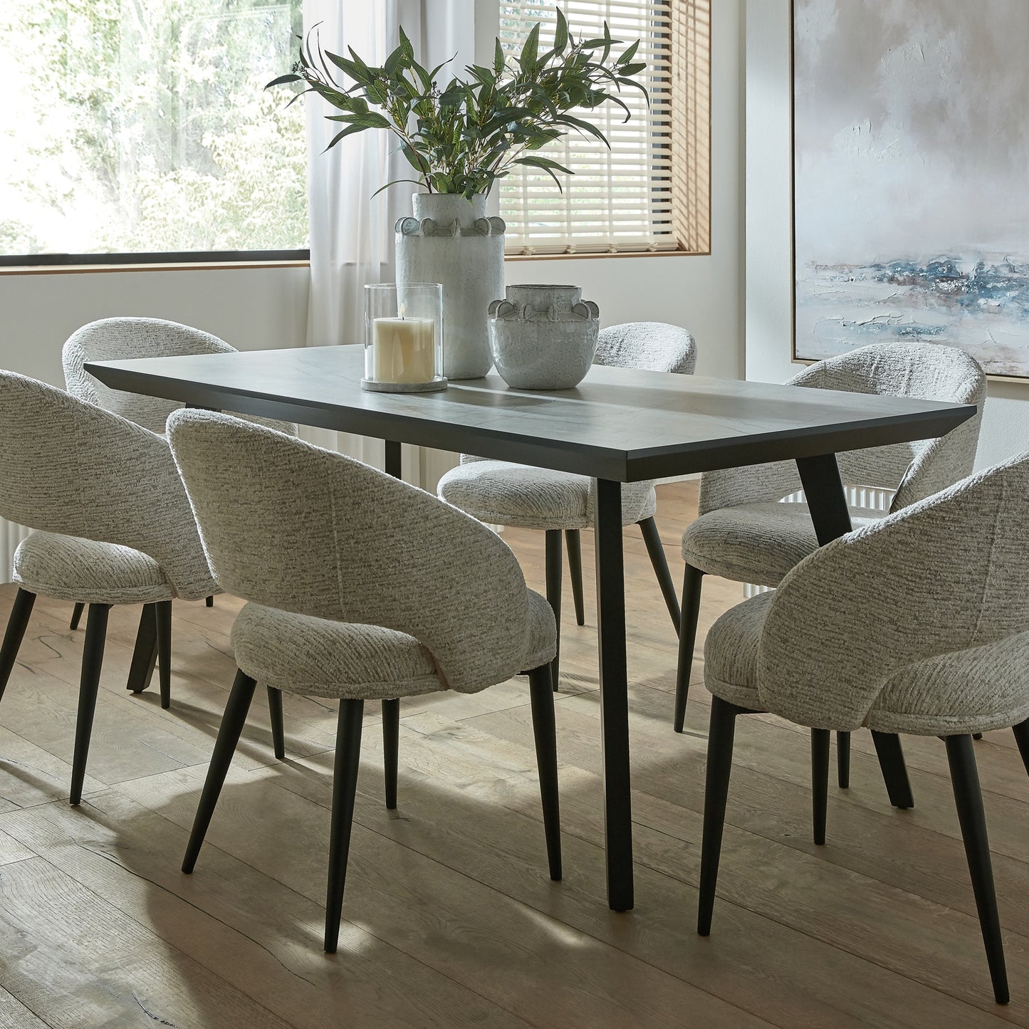 Dine and Dwell Nottingham rectangular dining table with grey and black metal finish, modern design for dining rooms.