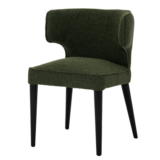 Dine and Dwell Derby dining chair with moss green upholstered fabric and wooden legs, designed for comfortable dining rooms.
