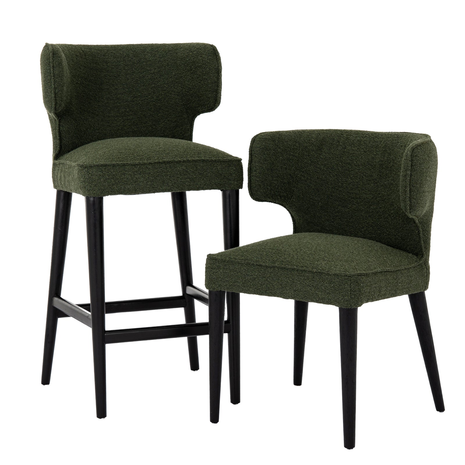 Dine and Dwell Derby dining chair with moss green upholstered fabric and wooden legs, modern and stylish for dining room decor.