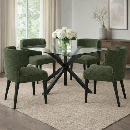 Dine and Dwell Derby dining chair with moss green upholstered fabric and wooden legs, stylish and comfortable for dining rooms.