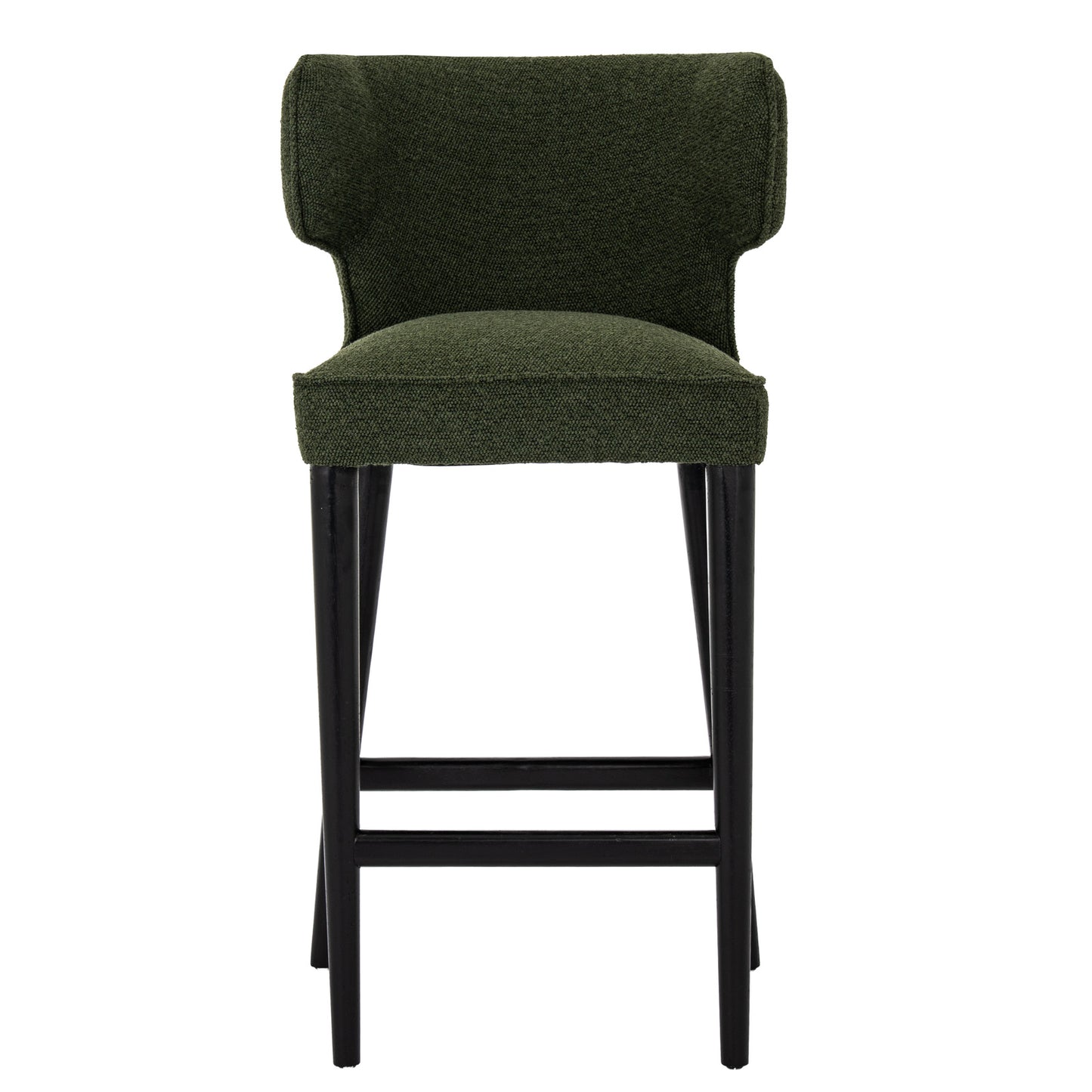 Dine and Dwell Derby bar stool with moss green upholstered fabric and wooden legs, modern and comfortable seating for kitchen or bar area.