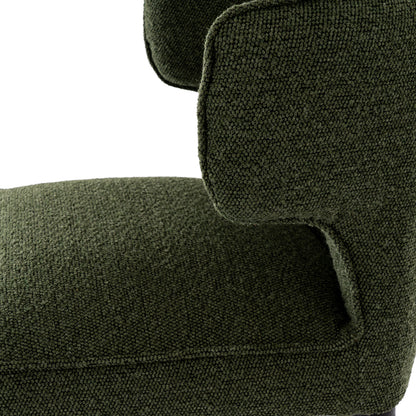 Dine and Dwell Derby bar stool with moss green upholstered fabric and wooden legs, modern and stylish seating for kitchen or bar area.