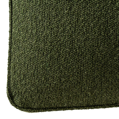 Dine and Dwell Derby bar stool with moss green upholstered fabric seat and wooden legs, modern and stylish furniture piece.