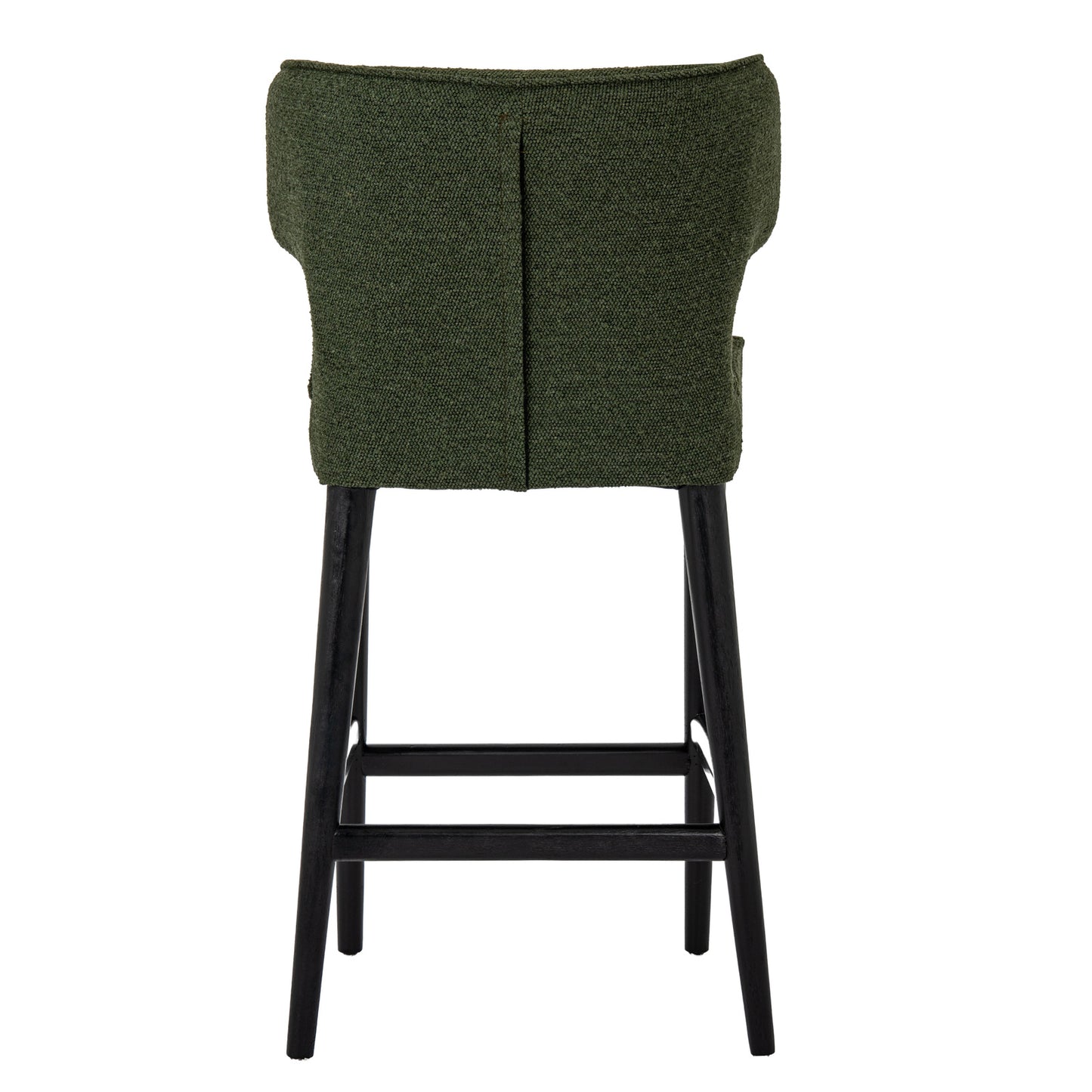 Dine and Dwell Derby bar stool with moss green upholstered fabric and wooden legs, modern and comfortable seating for kitchen or bar area.