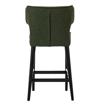 Dine and Dwell Derby bar stool with moss green upholstered fabric and wooden legs, modern and comfortable seating for kitchen or bar area.