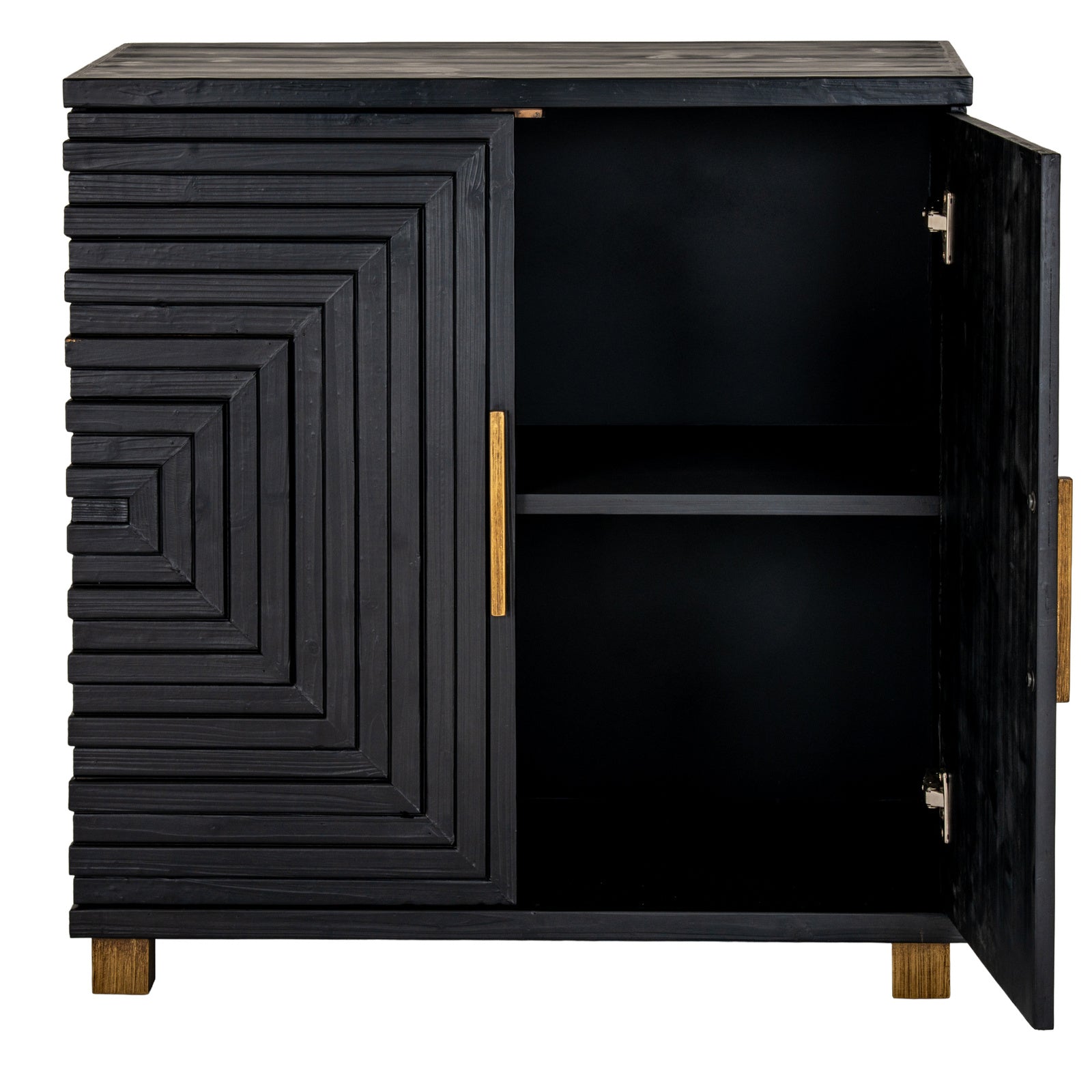 Black wood Dine and Dwell Lincoln 2-door small sideboard with sleek design and storage compartments.