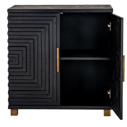 Black wood Dine and Dwell Lincoln 2-door small sideboard with sleek design and storage compartments.