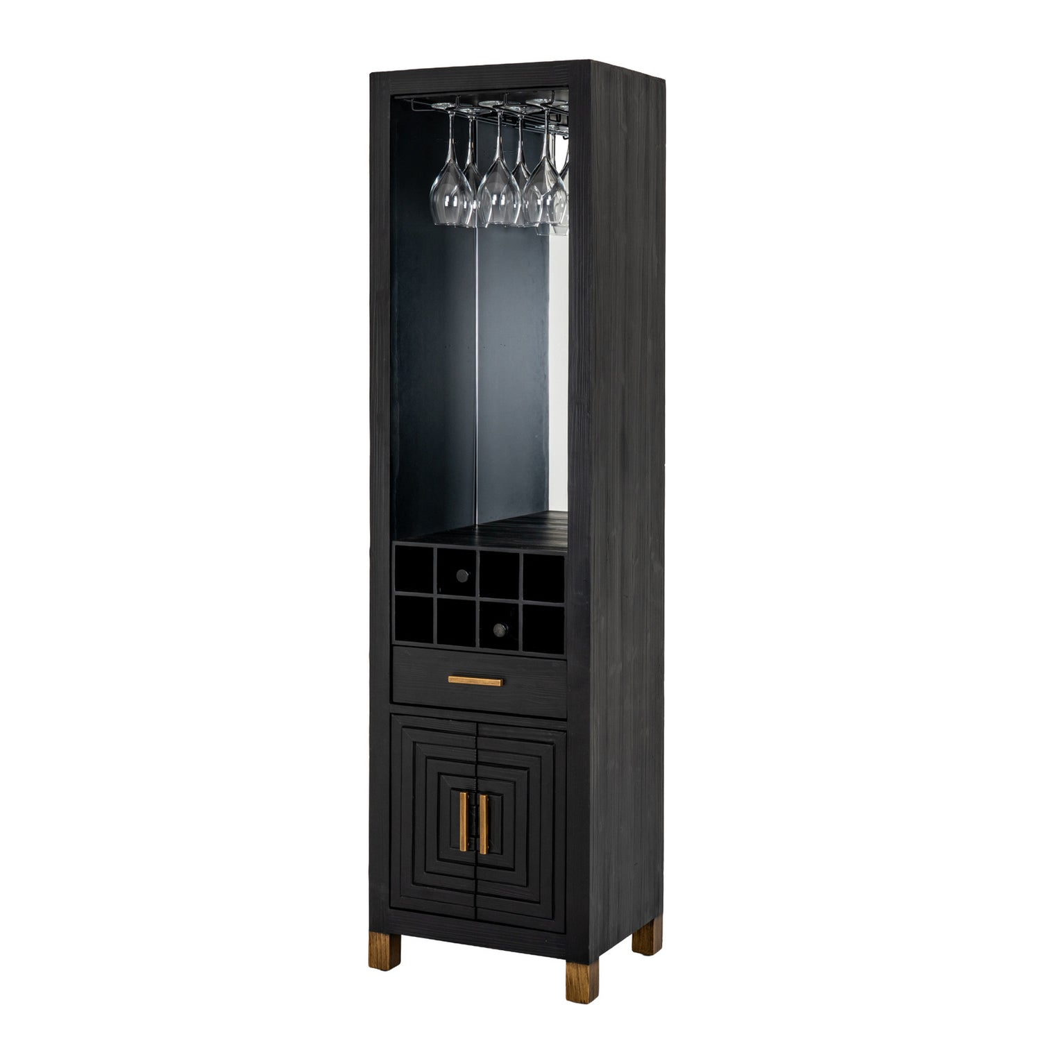 Dine and Dwell Lincoln drinks cabinet in matte black wood with sleek storage compartments and modern design.