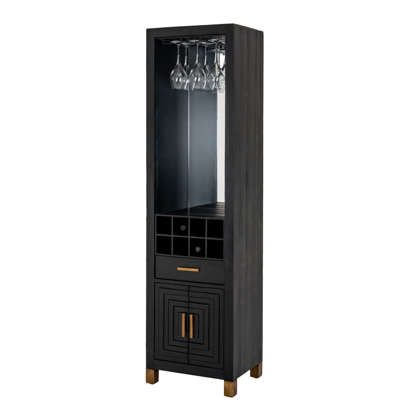 Dine and Dwell Lincoln drinks cabinet in matte black wood with sleek storage compartments and modern design.