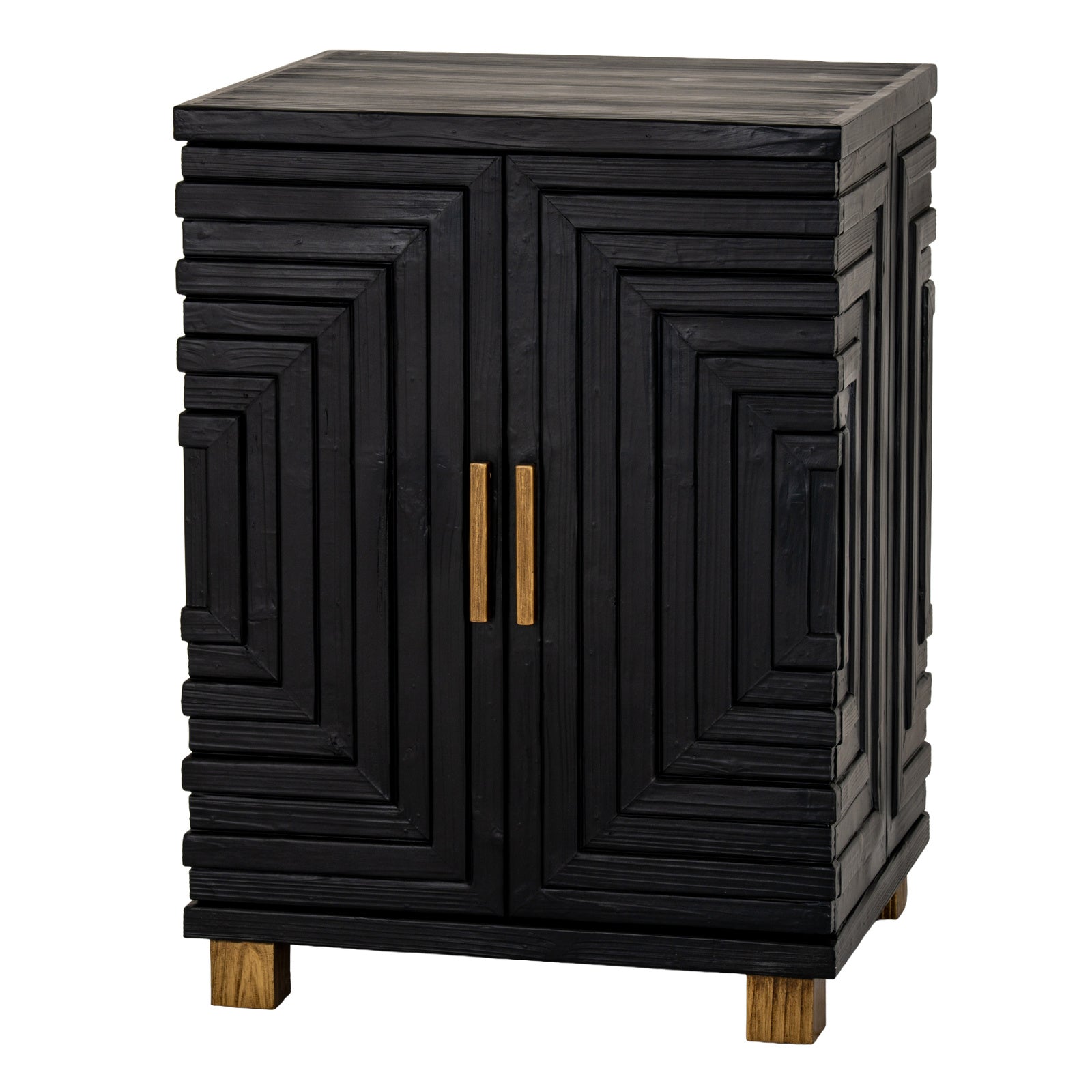 Dine and Dwell Lincoln black wood 2-door side cupboard with sleek design and sturdy handles, ideal for storage.