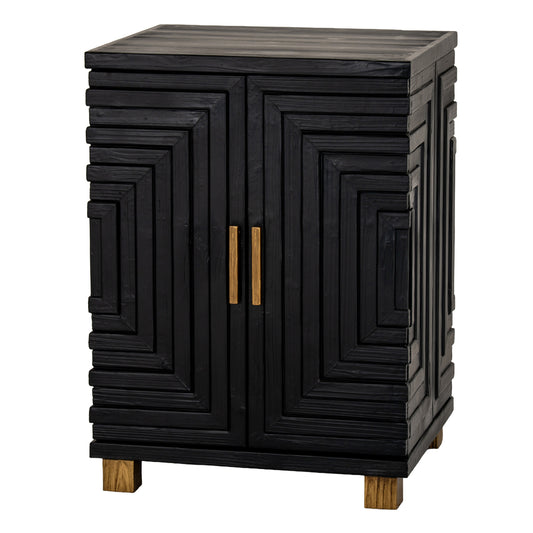 Dine and Dwell Lincoln black wood 2-door side cupboard with sleek design and sturdy handles, ideal for storage.